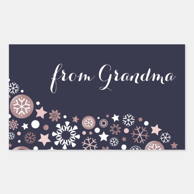 Christmas holidays winter pink gold snowflakes rectangular sticker (Front)
