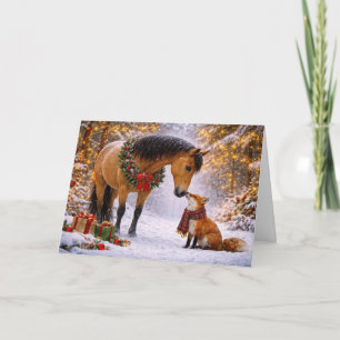 Christmas Holidays with Fox and Horse Cute  Card