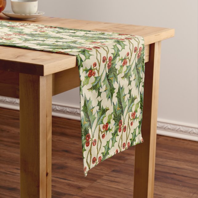 Christmas Holliday Holly Berry  Short Table Runner (In Situ)