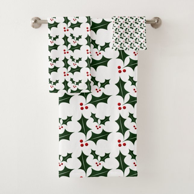 Christmas Hollies Bath Towel Set (Insitu)