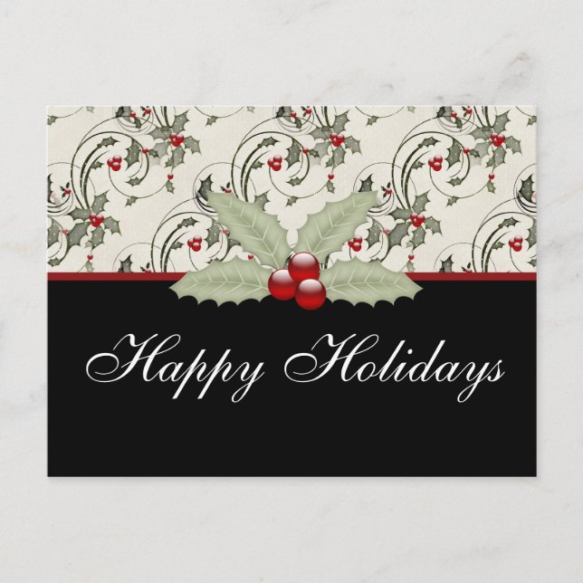 Christmas Holly 2 - Customisable Holiday Postcard (Front)