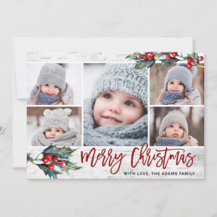 Christmas Holly 5 PHOTOS Collage Holiday Card