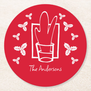 Christmas Holly and a Sparkling Glass Round Paper Coaster