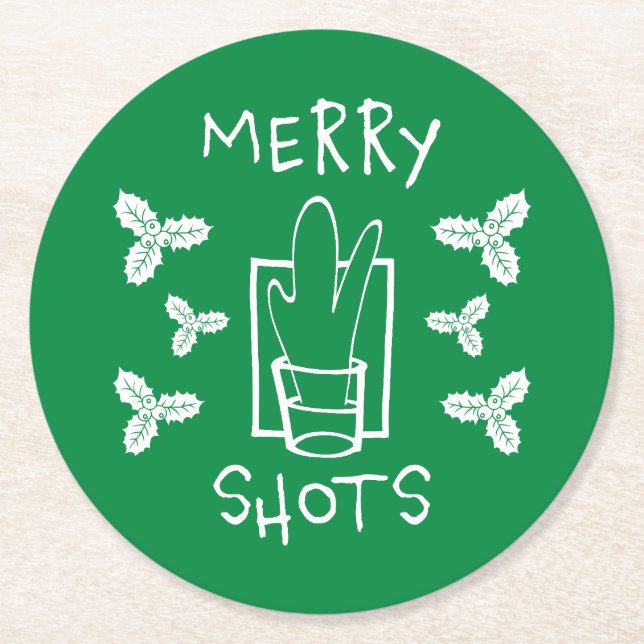 Christmas Holly and a Sparkling Glass Round Paper Coaster (Front)