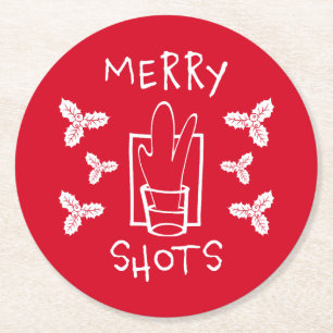 Christmas Holly and a Sparkling Glass Round Paper Coaster