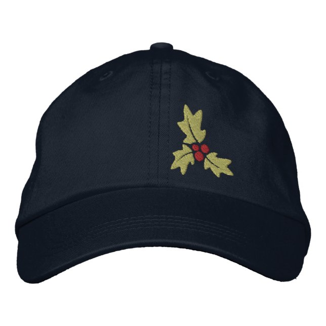 Christmas Holly And Berries Embroidered Hat (Front)