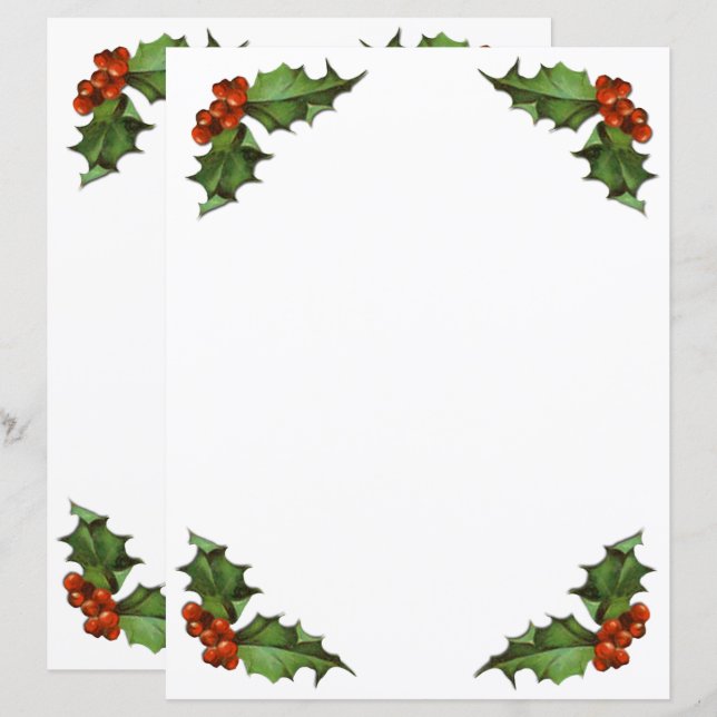 Christmas Holly and Berries Letter Paper (Front/Back)