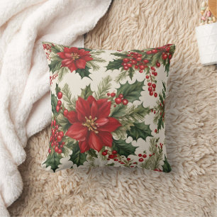 Christmas Holly And Berries Throw Pillow