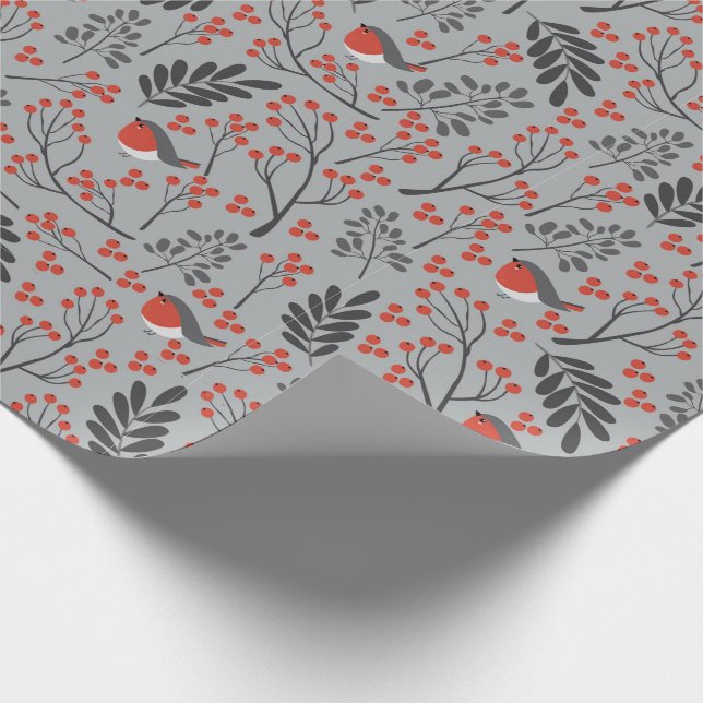 Christmas Holly and Birds Wrapping Paper (Corner)