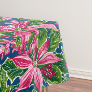 Christmas Holly And Flower Patterned Tablecloth