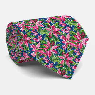 Christmas Holly And Flower Patterned  Tie