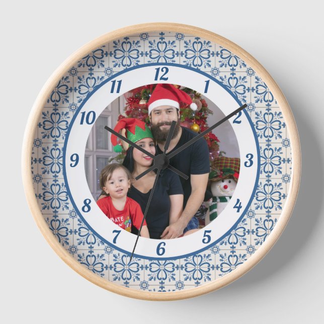 Christmas holly and flowers petals tiles frame clock (Front)