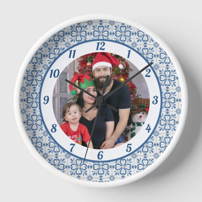 Christmas holly and flowers petals tiles frame clock (Front)