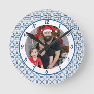 Christmas holly and flowers petals tiles frame round clock