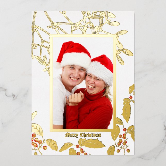 Christmas Holly and Mistletoe Botanical Art Border (Front)