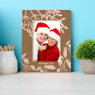 Christmas Holly and Mistletoe Botanical Art Border Etched Frames