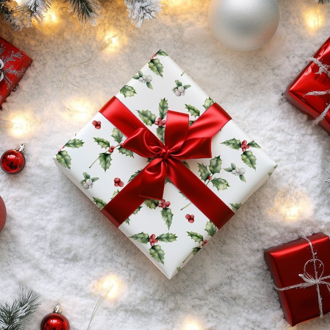 Christmas Holly and Mistletoe Wrapping Paper (Holly Christmas Wrapping Paper)