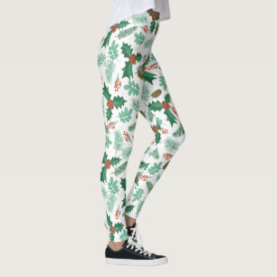 Christmas holly and pine cones pattern leggings