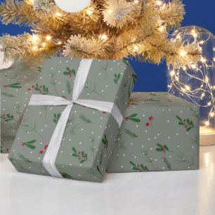Christmas Holly and Pine Needles  Wrapping Paper