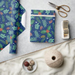 Christmas holly and pinecones seamless pattern 2 wrapping paper<br><div class="desc">Christmas holly and pinecones in a seamless pattern with a dark-blue background.</div>