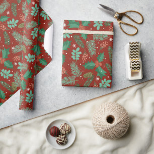 Christmas holly and pinecones seamless pattern wrapping paper