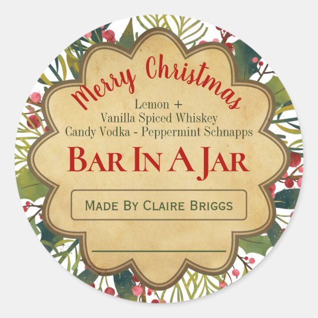 Christmas Holly Bar In A Mason Jar Ideas Labels (Front)