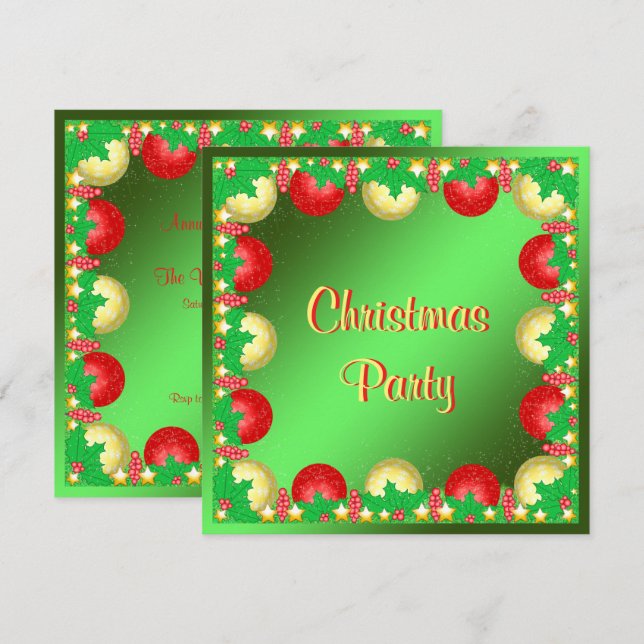 Christmas Holly & Baubles Invitation (Front/Back)