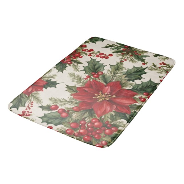 Christmas Holly & Berries Bath Mat (Angled)