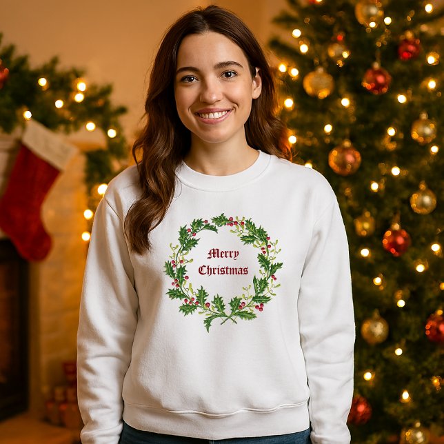 Christmas Holly Berries & Mistletoe Wreath Sweatshirt (Creator Uploaded)