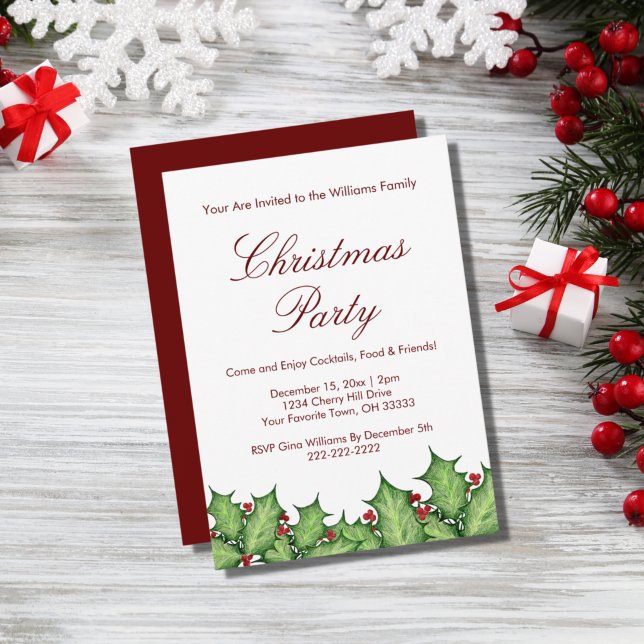Christmas Holly Berries Party  Invitation (Creator Uploaded)