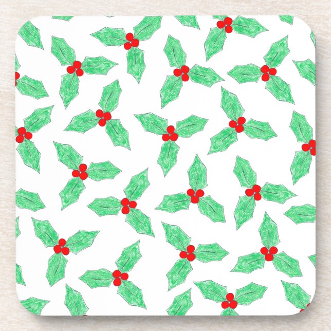 Christmas holly berries pattern coaster (Front)