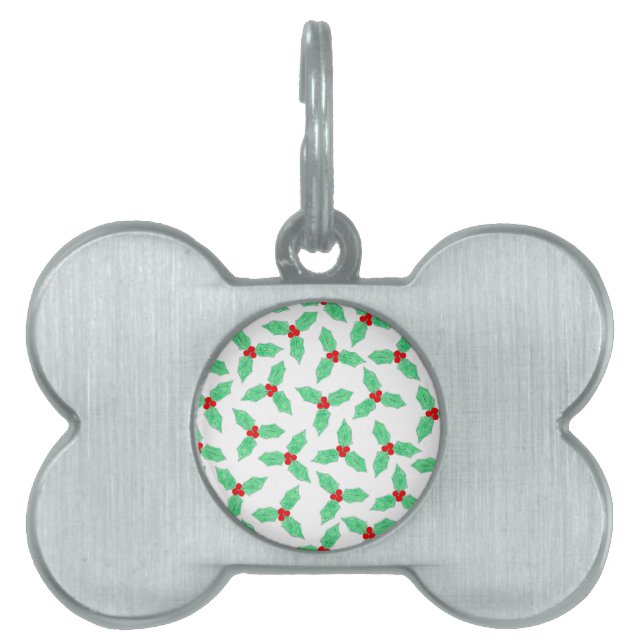 Christmas holly berries pattern pet tag (Front)