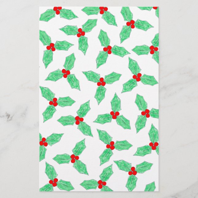 Christmas holly berries pattern stationery (Front)