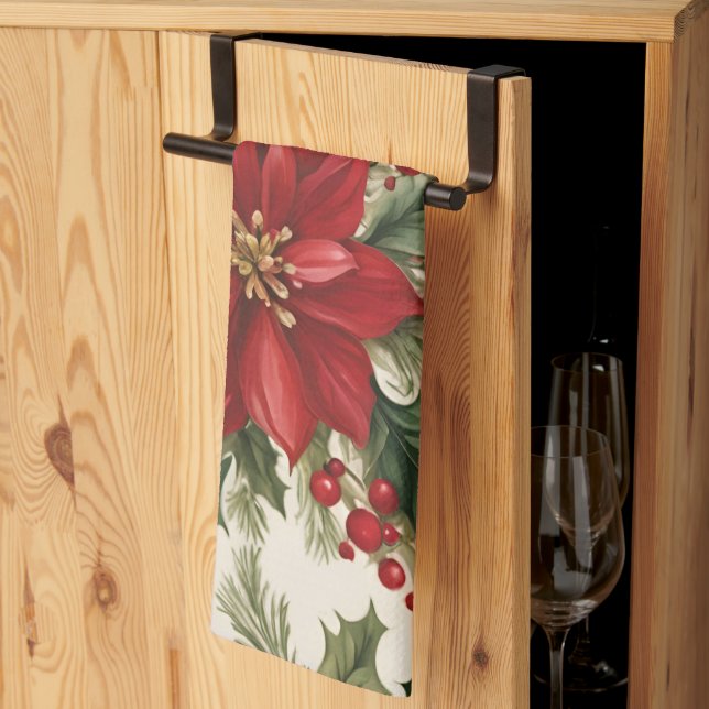 Christmas Holly & Berries  Tea Towel (Thirds Fold)