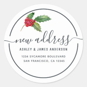 Christmas Holly Berries We've Moved New Address Classic Round Sticker