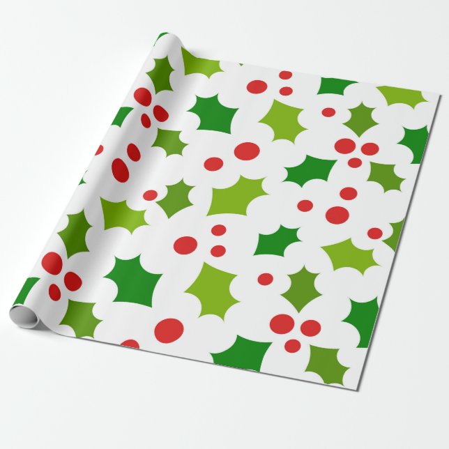 Christmas holly berries wrapping paper (Unrolled)