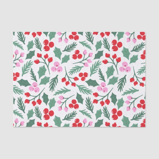 Christmas Holly Berry and Leaves Pattern  Tissue Paper (Front)