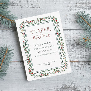 Christmas Holly Berry Baby Shower Diaper Raffle Enclosure Card