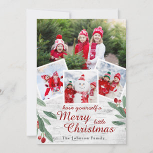 Christmas Holly Berry Birch Bark 4 PHOTO Greeting Holiday Card
