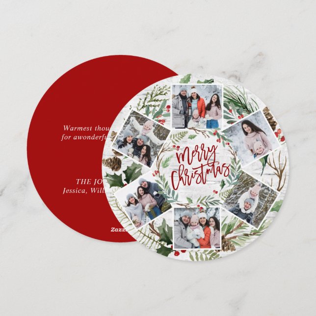 Christmas Holly Berry Birch Bark 6 PHOTO Greeting Holiday Card (Front/Back)