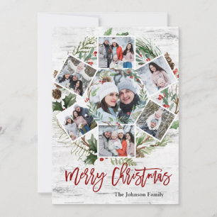 Christmas Holly Berry Birch Bark 7 PHOTO Greeting Holiday Card