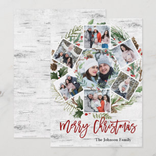 Christmas Holly Berry Birch Bark 7 PHOTO Greeting Holiday Card