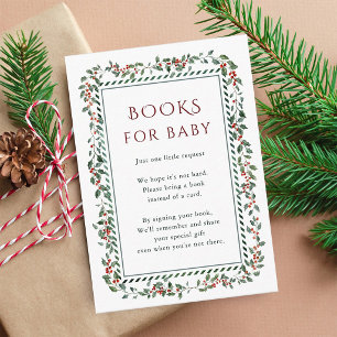 Christmas Holly Berry Books for Baby Shower Enclosure Card