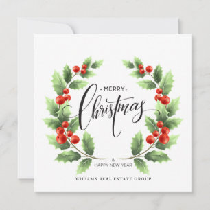 Christmas Holly Berry Branch Corporate Greeting Ho Holiday Card