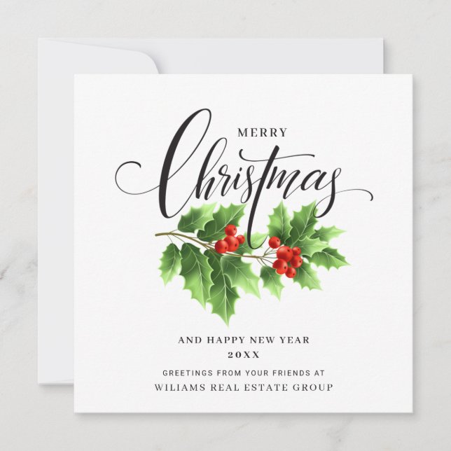 Christmas Holly Berry Branch Corporate Greeting Ho Holiday Card (Front)