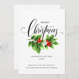 Christmas Holly Berry Branch Corporate Greeting Holiday Card
