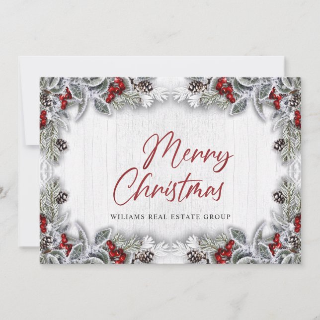 Christmas Holly Berry Corporate Rustic Greeting Holiday Card (Front)