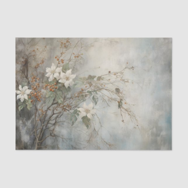 Christmas Holly Berry Flowers in Winter Decoupage Tissue Paper (Front)