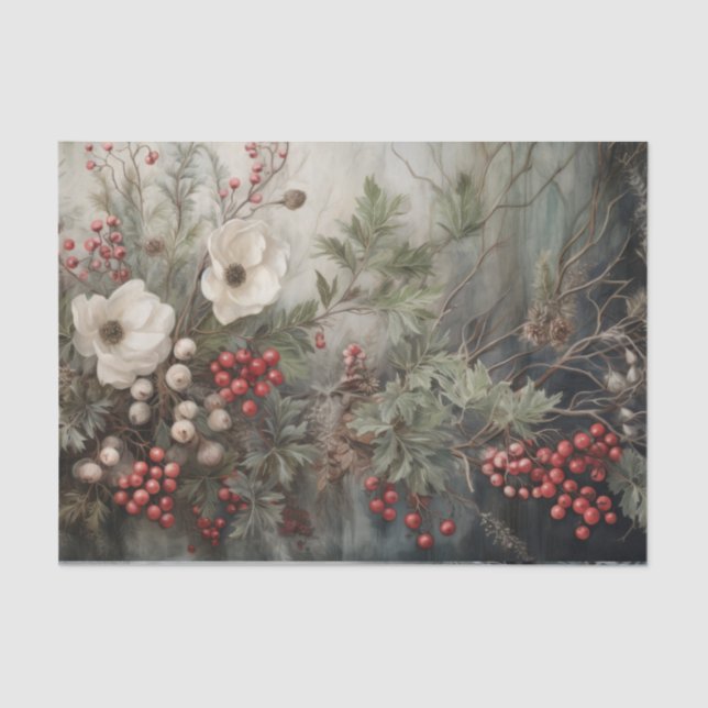 Christmas Holly Berry Flowers in Winter Decoupage Tissue Paper (Front)