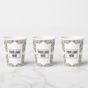 Christmas Holly Berry Holiday Business Logo Paper Cups